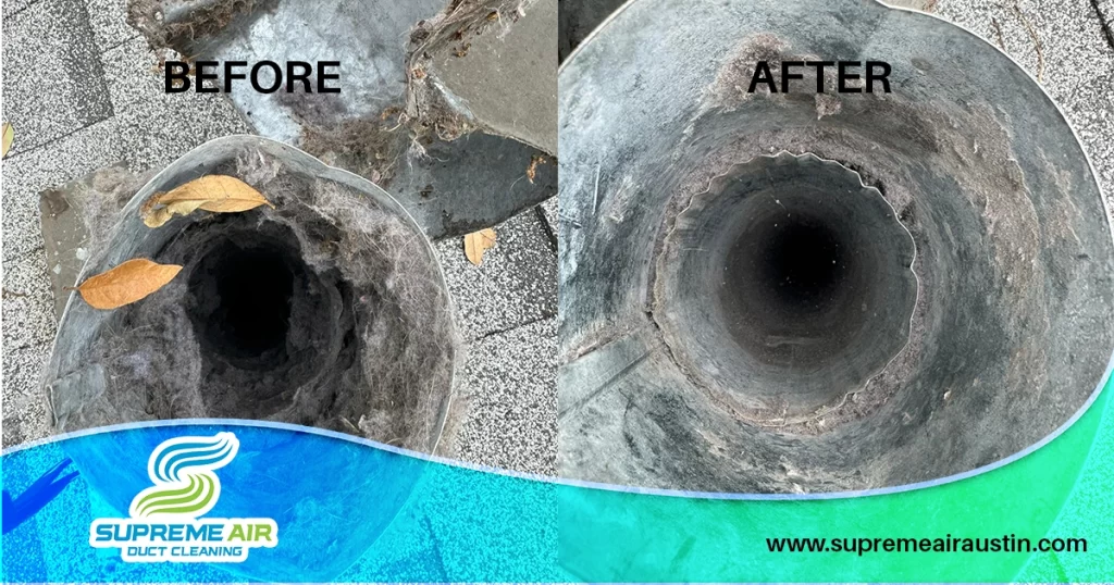 An image that shows the before and after comparison of the dryer vents.