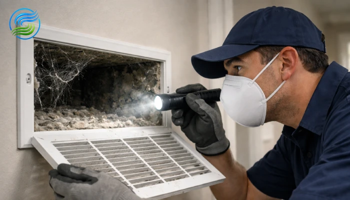 supreme air technician performing an air duct inspection