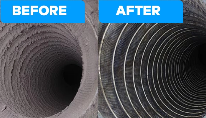 before and after comparison of air duct cleaning